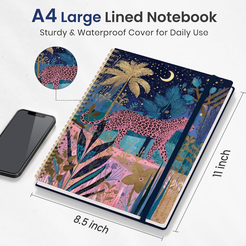Taja Large Spiral Lined Journal for Women, 8.5" x 11" Notebooks for Work Collge Ruled, A4 Aesthetic Cute Journaling Notebooks for Writing, Plastic Cover, Midnight Jungle - Image 5